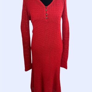 Sparrow Anthropologie red knit sweater dress set long sleeve size L boho